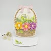 Unique Flower Basket Greeting Card | Handmade 3D Flowers & Pink Bow | Blank Card