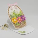 Unique Flower Basket Greeting Card | Handmade 3D Flowers & Pink Bow | Blank Card