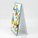 Colorful Birds on Branches: Handmade Blank Greeting Card with Apples, Flowers & Leaves