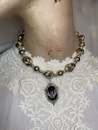 Image 2 of Upcycled Metal Beaded Bat Cameo Choker Necklace by Ugly Shyla 