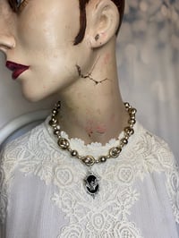 Image 3 of Upcycled Metal Beaded Bat Cameo Choker Necklace by Ugly Shyla 
