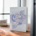 Boho Chic Blue Rose: Handmade Blank Greeting Card with Paper Lace