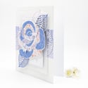 Boho Chic Blue Rose: Handmade Blank Greeting Card with Paper Lace