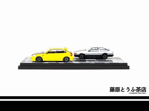 Image of 1:64 Toyota AE86 Zenki Hatch & Honda Civic Type R EK9 Diecast Model Car