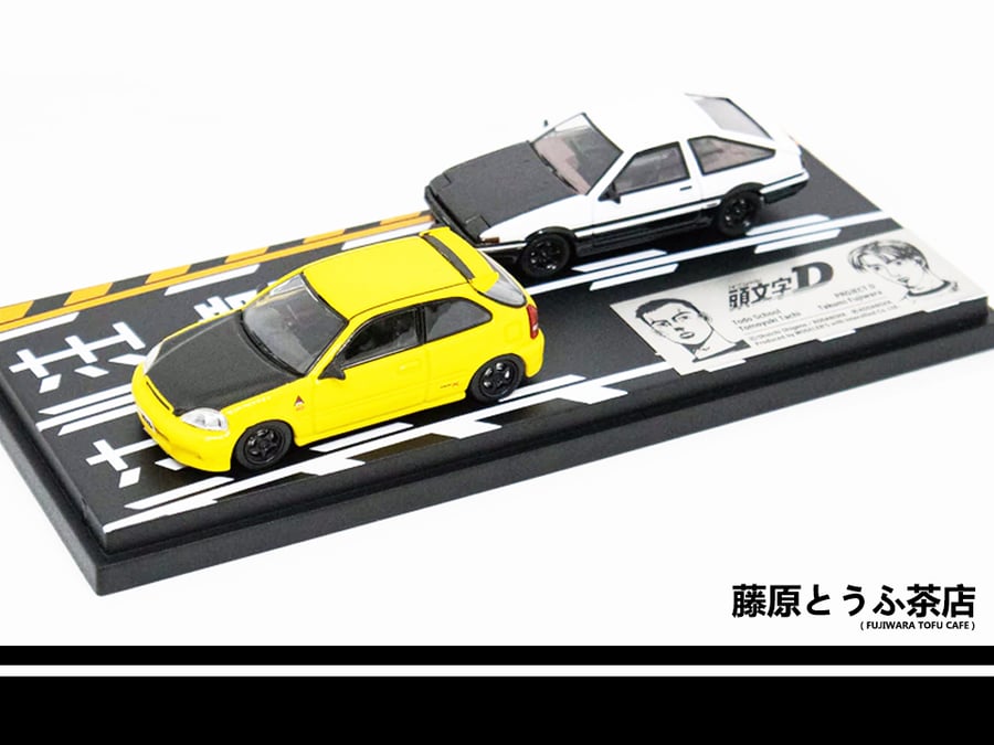Image of 1:64 Toyota AE86 Zenki Hatch & Honda Civic Type R EK9 Diecast Model Car