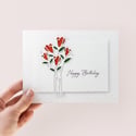 Simple and Elegant: White Greeting Card with Delicate Red Flowers Floral Bouquet | Happy Birthday