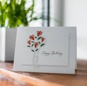 Simple and Elegant: White Greeting Card with Delicate Red Flowers Floral Bouquet | Happy Birthday