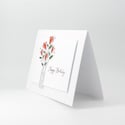 Simple and Elegant: White Greeting Card with Delicate Red Flowers Floral Bouquet | Happy Birthday