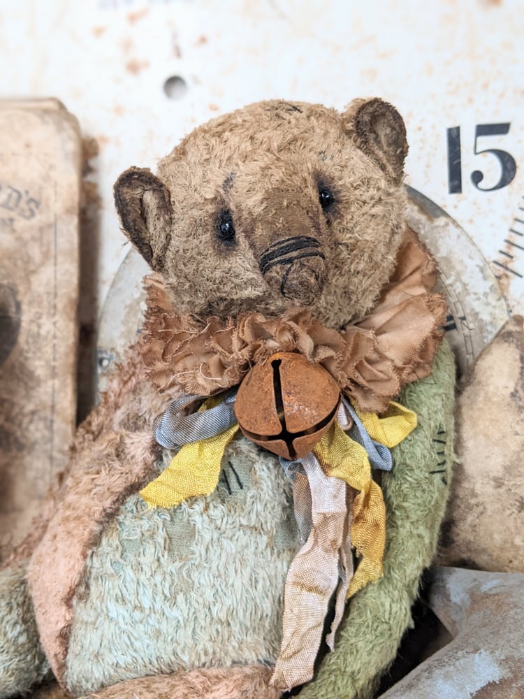 Image of SCRAPS - the weathered old 12.5" vintage style frumpy multi color Teddy Bear by Whendi's Bears