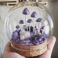 Purple Mushrooms and Crystals Globe Terrarium 