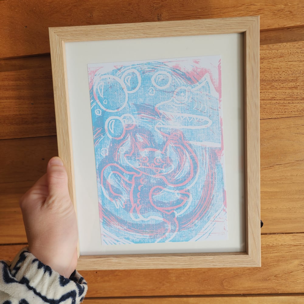 Image of Cool dude framed lino-print