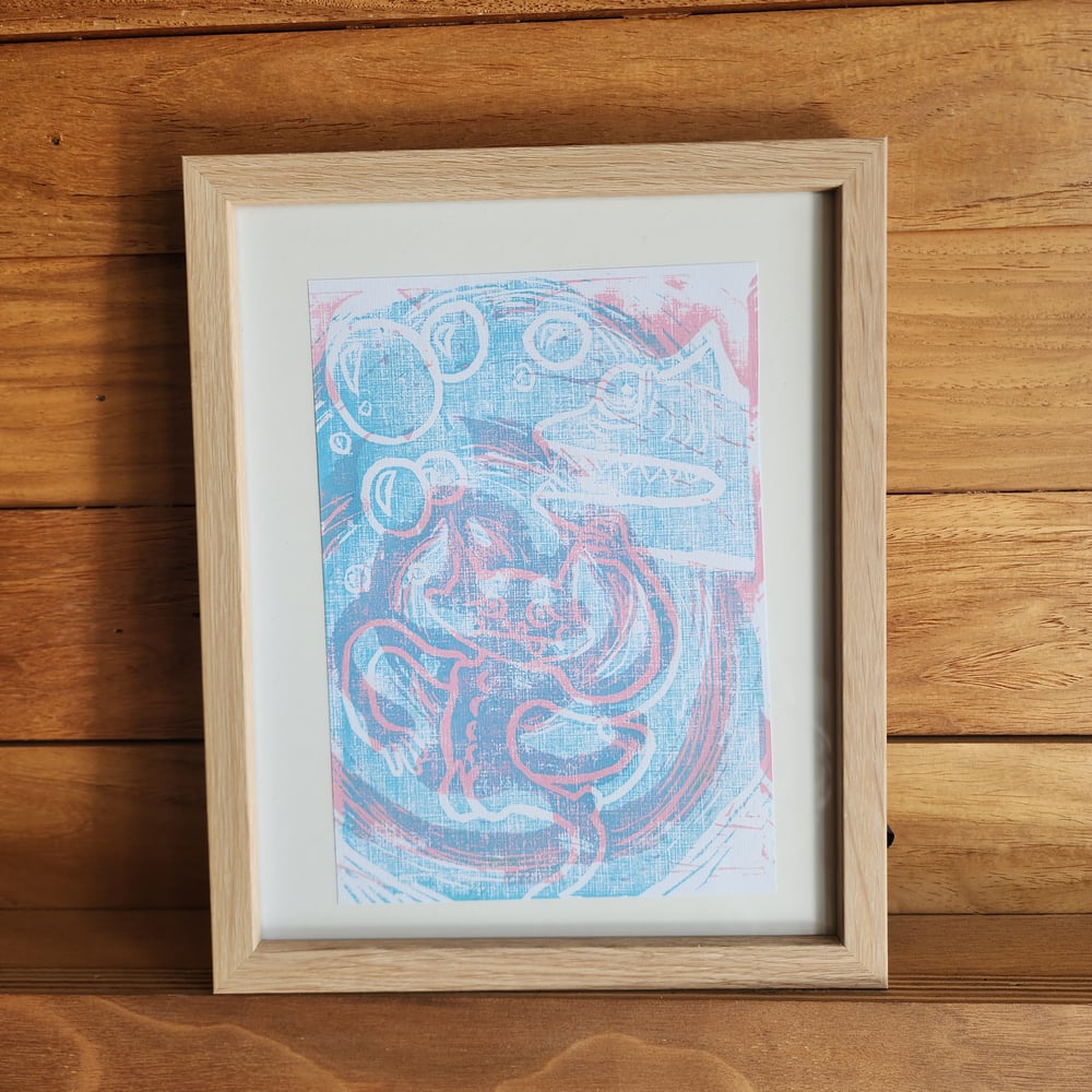 Image of Cool dude framed lino-print