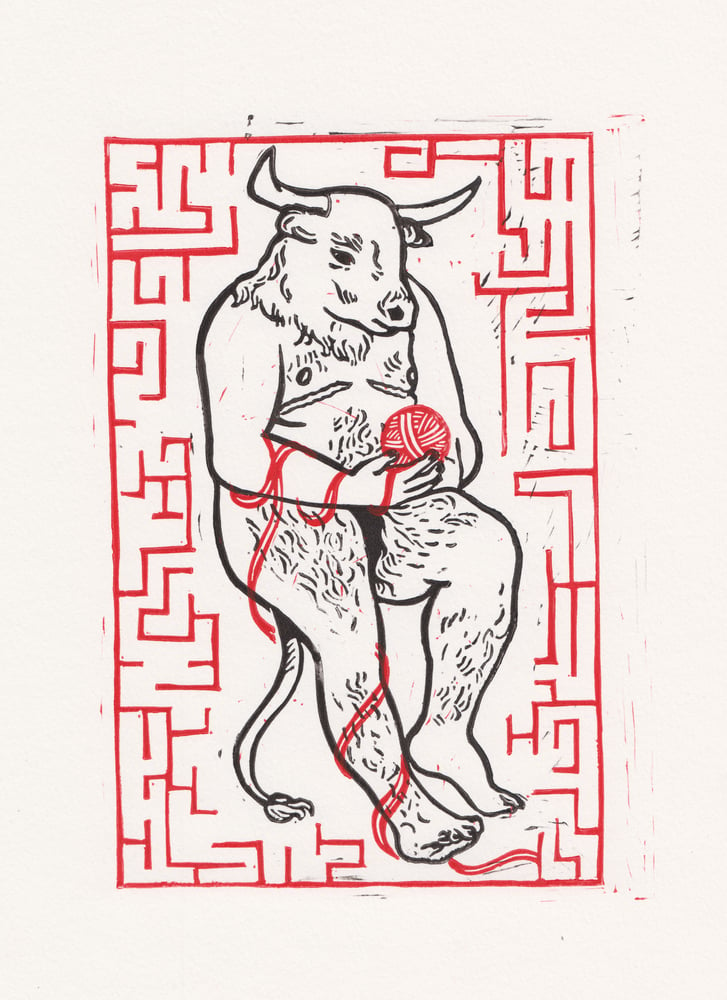 Image of Trans Minotaur - Limited Two Layer Lino Print