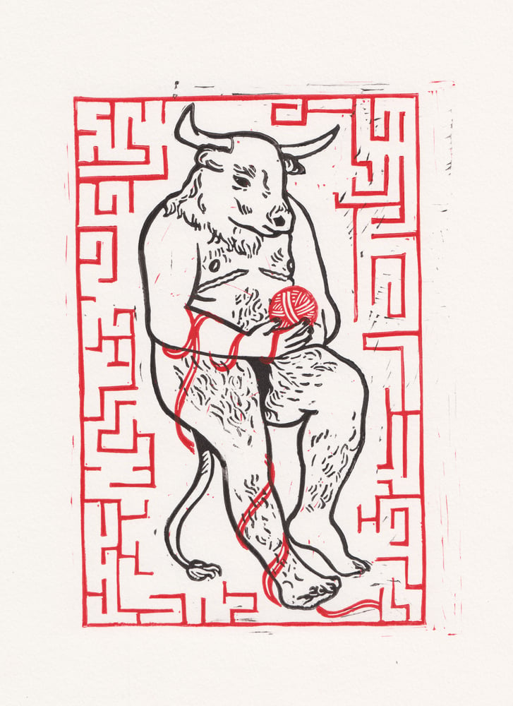 Image of Trans Minotaur - Two Layer Lino Print