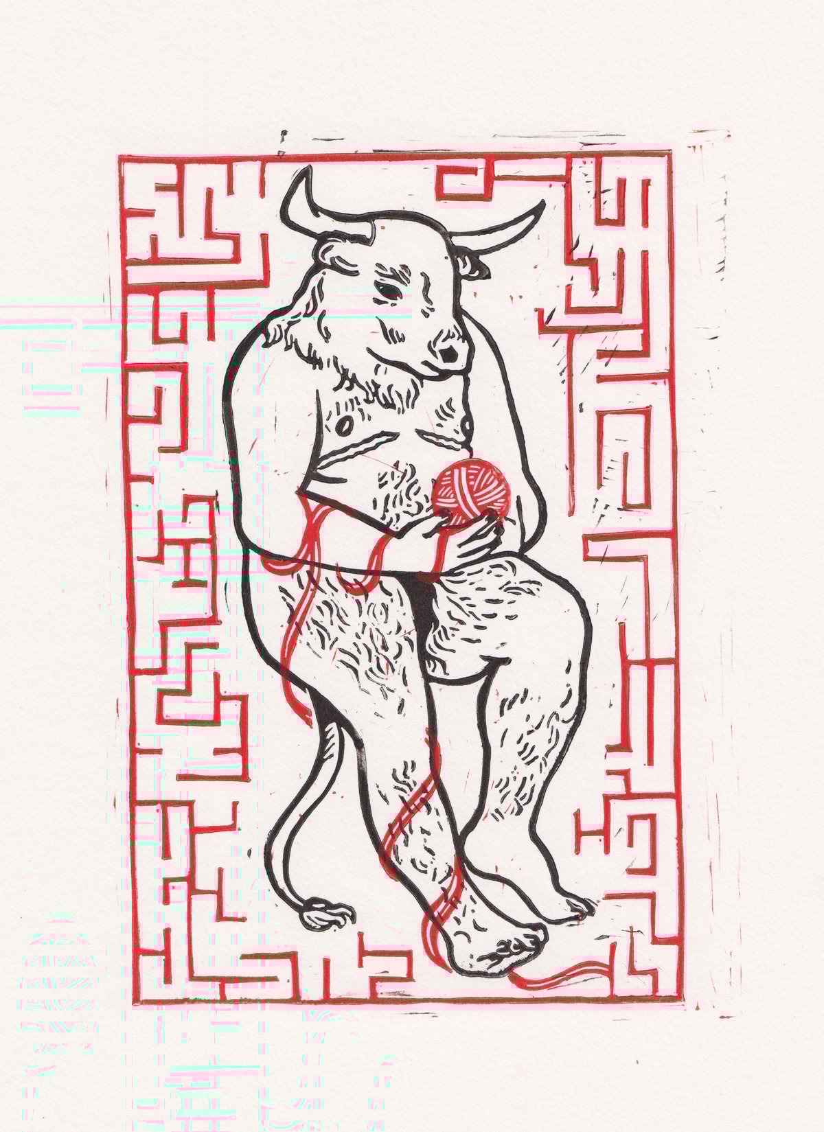 Image of Trans Minotaur - Two Layer Lino Print