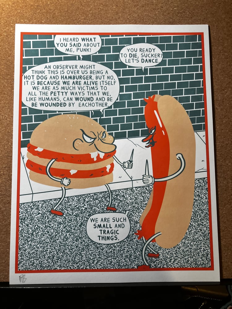 Image of Hot Dog Hamburger Fight Print