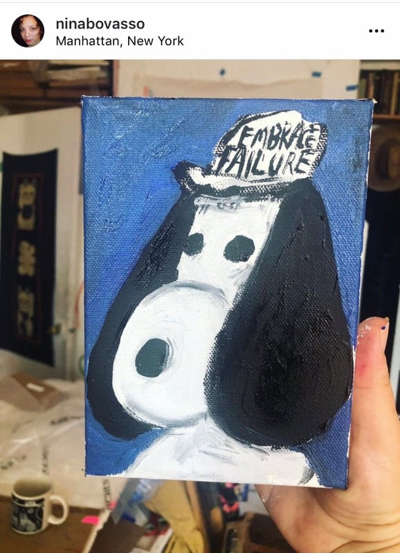 Image of Snoopy wearing Embrace Failure hat as modeled by Kristin Calabrese on Instagram