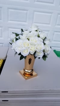 35cm wide artificial white roses flower centerpiece with vase