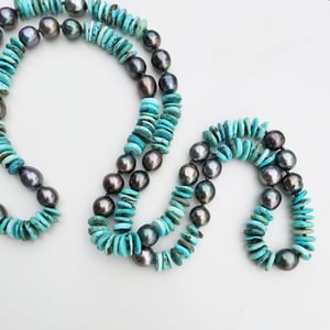 Dark Tahitian Pearls with Turquoise Helix Necklace