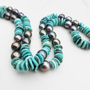 Dark Tahitian Pearls with Turquoise Helix Necklace