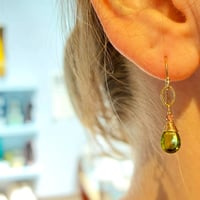 Image 2 of Gold Peridot and Sapphire Earrings