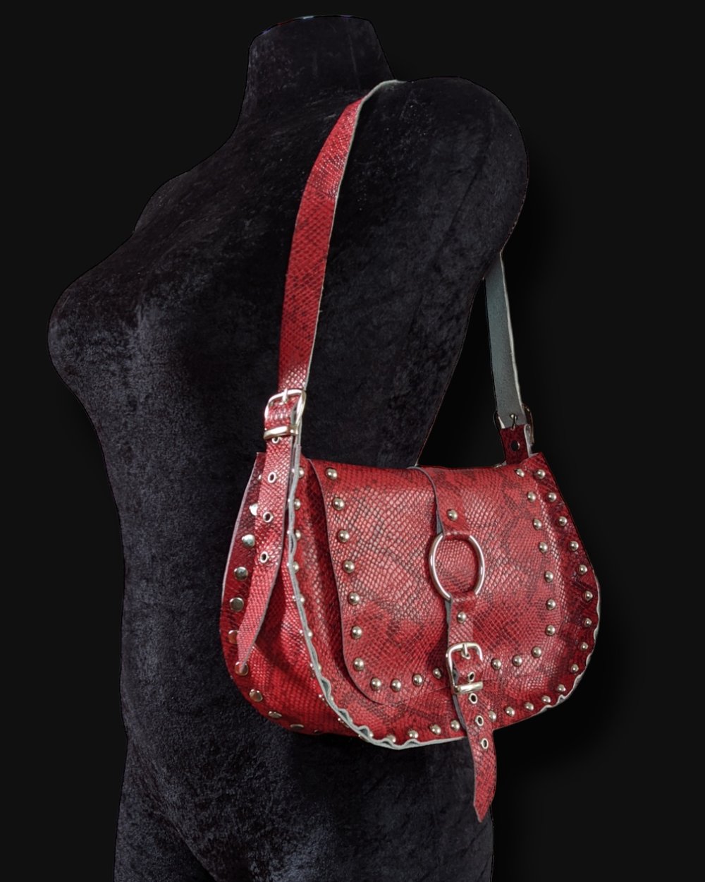 Ready to Ship Shoulder Bag  Genuine Leather Red Snake Print 