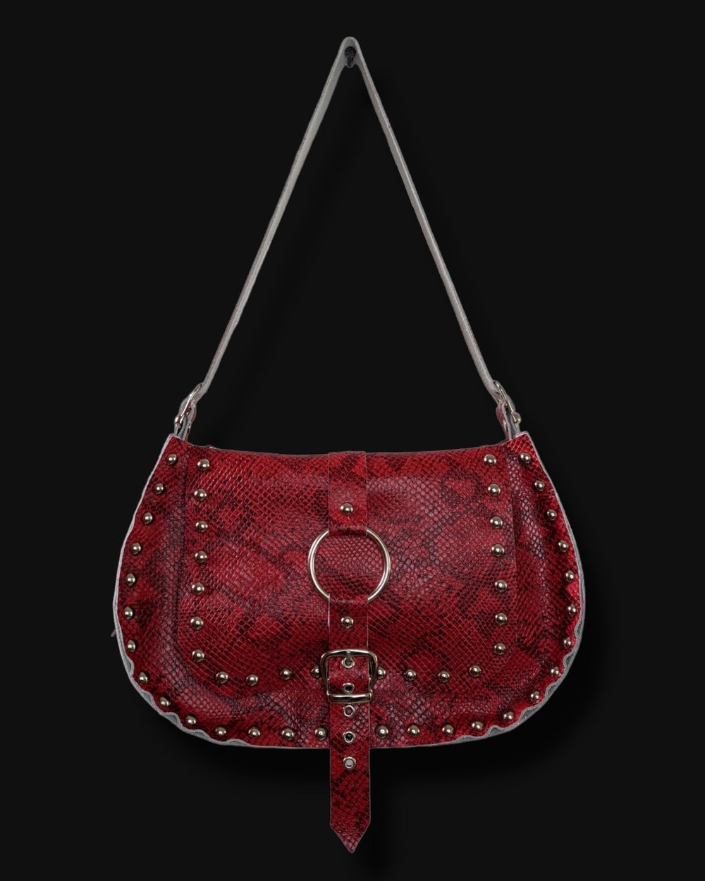 Ready to Ship Shoulder Bag  Genuine Leather Red Snake Print 