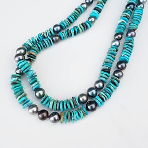 Multi-color Tahitian Pearl & Turquoise Necklace
