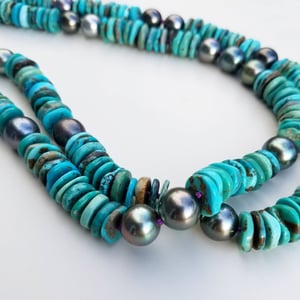 Multi-color Tahitian Pearl & Turquoise Necklace