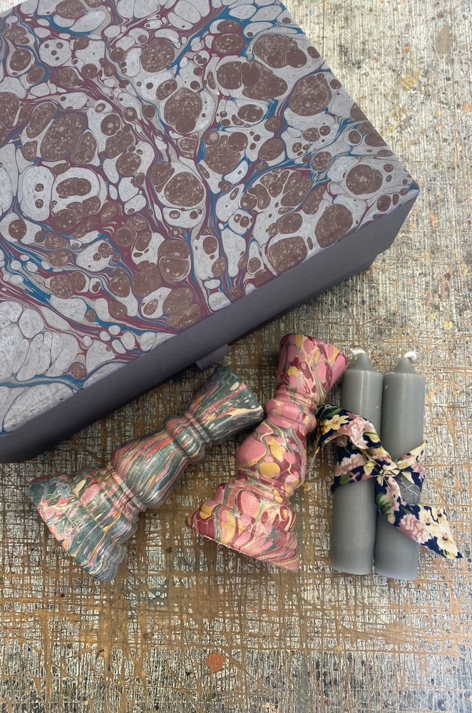 Image of Hand Marbled candlesticks with candles in gift box 