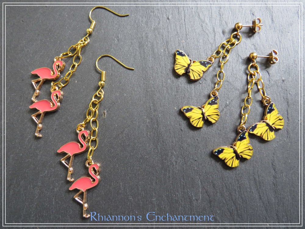 Festival Earrings - Flamingos and Butterflies