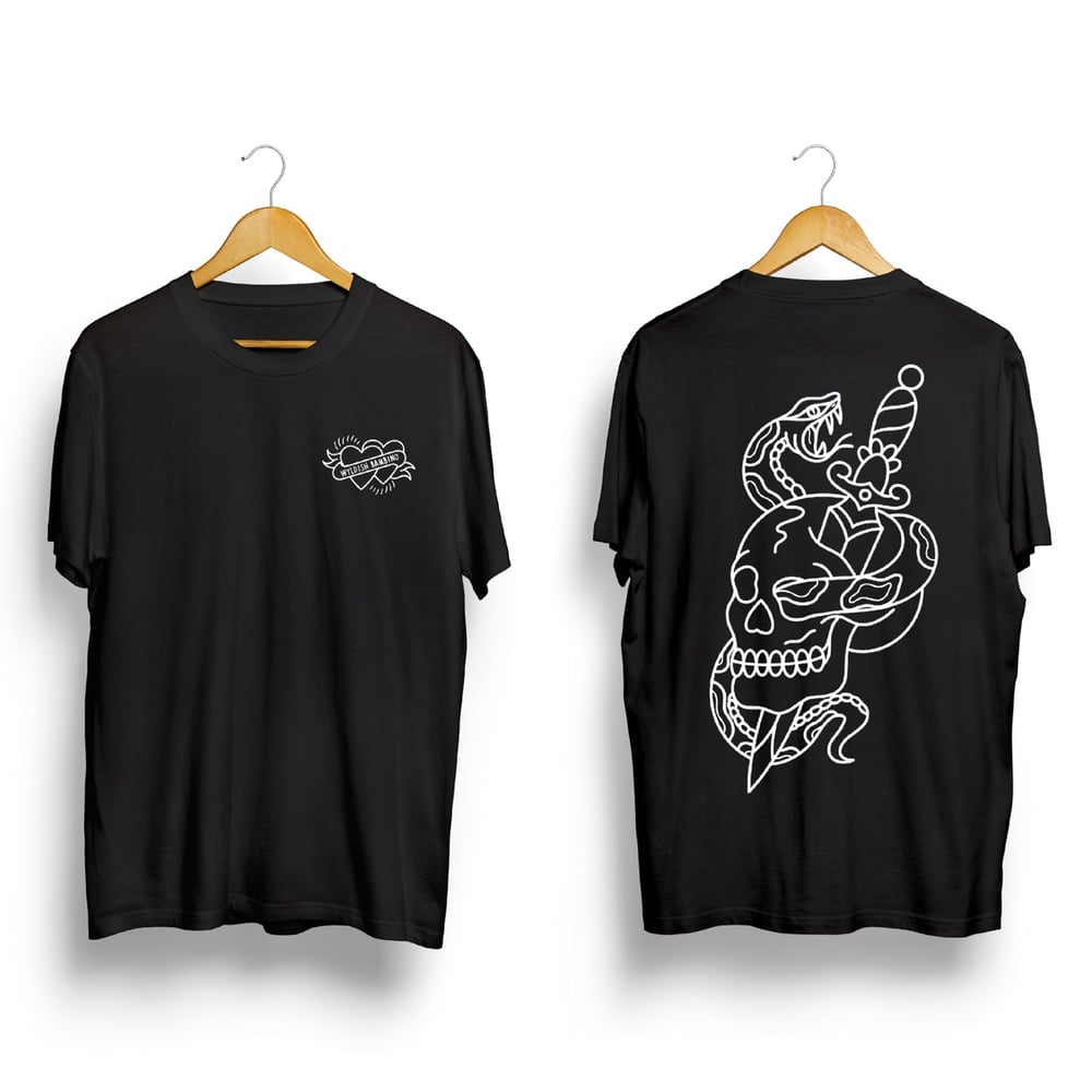 Image of SNAKE & SKULL BLACK T-SHIRT