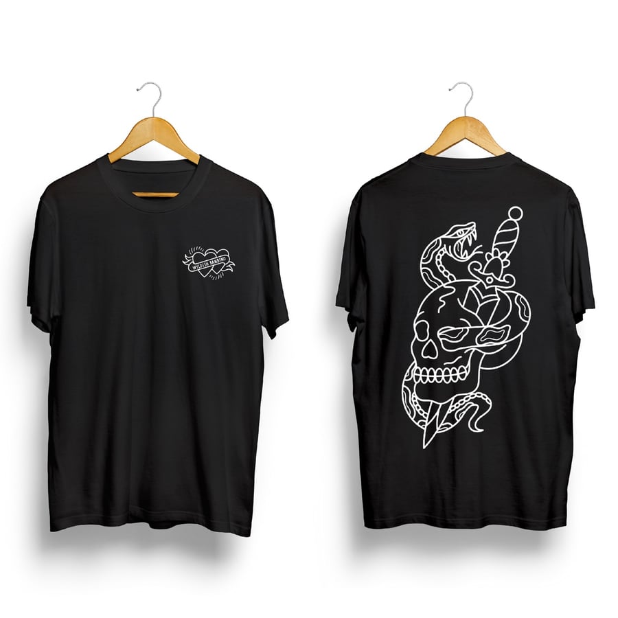 Image of SNAKE & SKULL BLACK T-SHIRT
