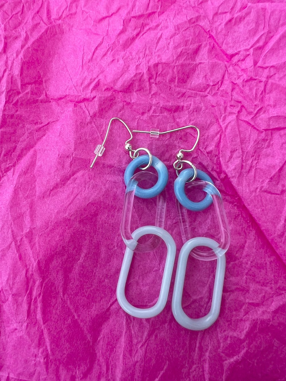 Image of Baby blue clear and sea mist earrings (o00)