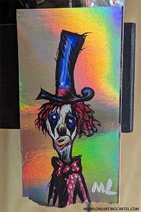 Image of Mini lost souls clown holofoil painting.