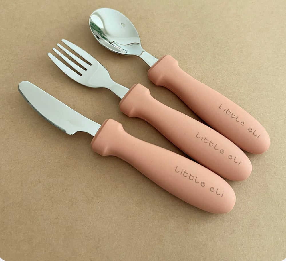Silicone and Stainless Steel Cutlery Set - Kids cherry Blossom