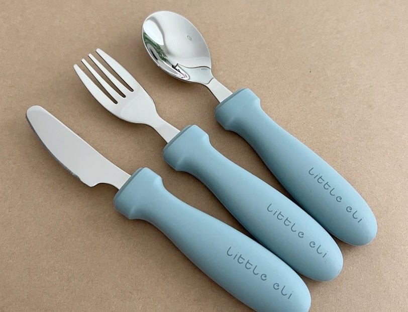 Silicone and Stainless Steel Cutlery Set - Kids Dusty Blue
