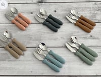 Image 2 of Silicone and Stainless Steel Cutlery Set 3 pcs Spoon Fork Knife