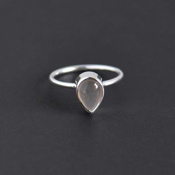 Image of Grey Moonstone cabochon cut pear shape silver ring