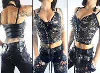 Image 2 of #8 DISTRESSED DENIM SPIKED BUSTIER