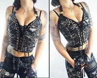 Image 1 of #8 DISTRESSED DENIM SPIKED BUSTIER
