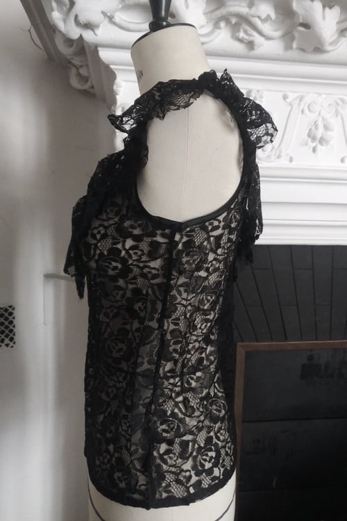 Image of COLOMBINE. BLACK LACE TOP ※ Handmade, ruffles, v-neck