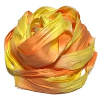 Image 1 of 10YD. CANDY CORN  HAND DYED SARI SILK RIBBON BY COLOR KISSED SILK