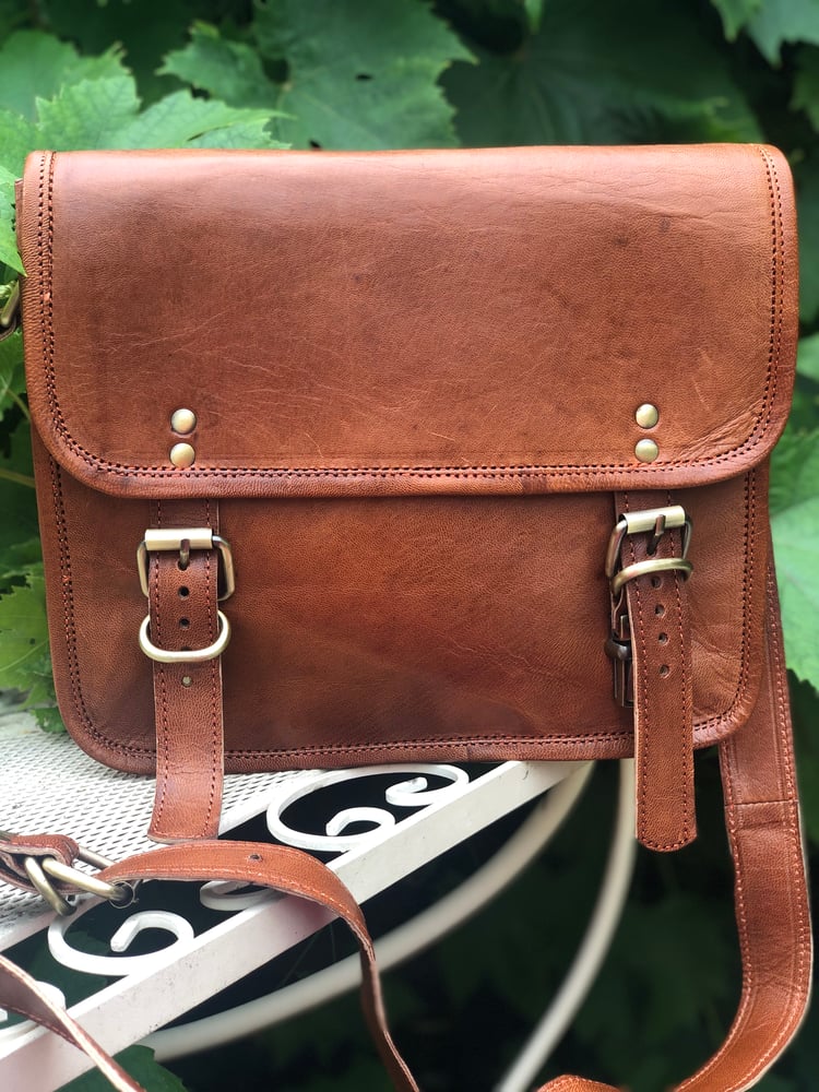 Image of 11”x9” - iPad-Size #2 Handmade Leather Satchel - Square/No pocket