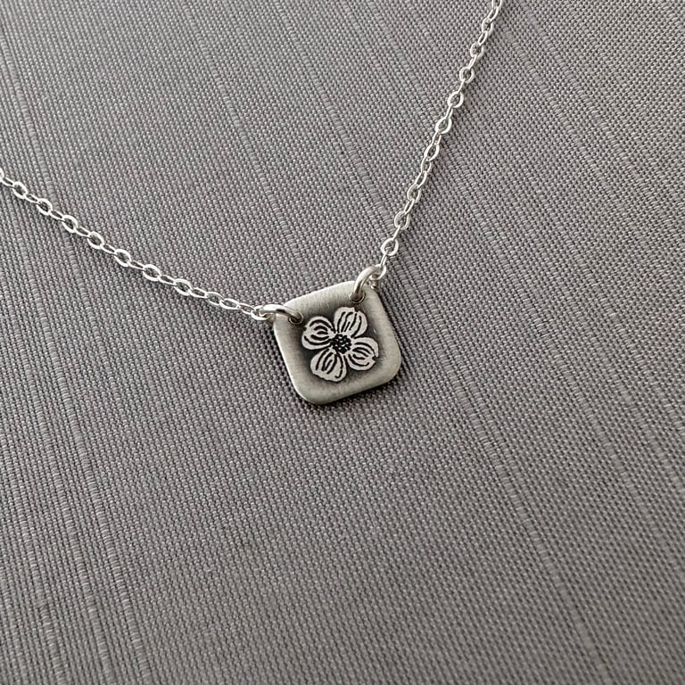 Tiny Square Sterling Silver Dogwood Blossom Necklace Image 2