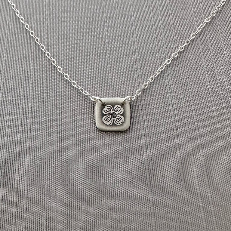 Tiny Square Sterling Silver Dogwood Blossom Necklace Image 3