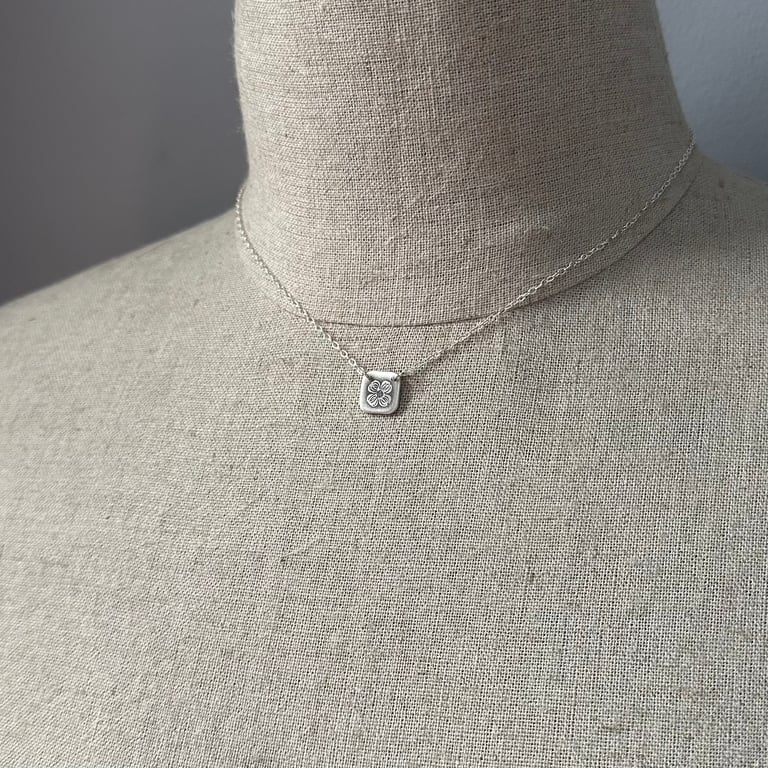 Tiny Square Sterling Silver Dogwood Blossom Necklace Image 5