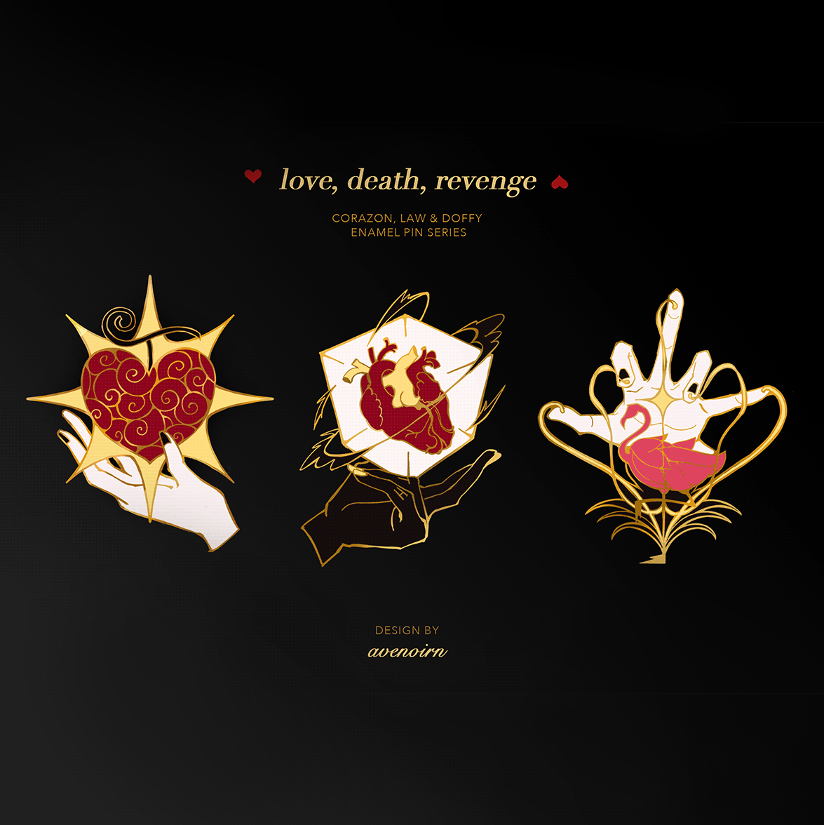 love, death, revenge – Cora, Doffy & Law Enamel Pin Series