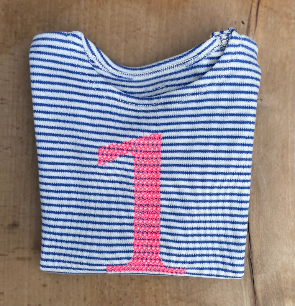 Image of NEU Geburtstags-Shirt blau gestreift mit pink farbener Zahl 1, 2, 3, 4, 5 oder 6* Art.266309