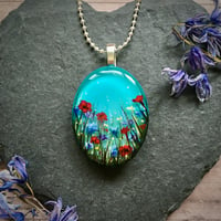 Image 2 of Poppy and Cornflower Meadow Resin Pendant